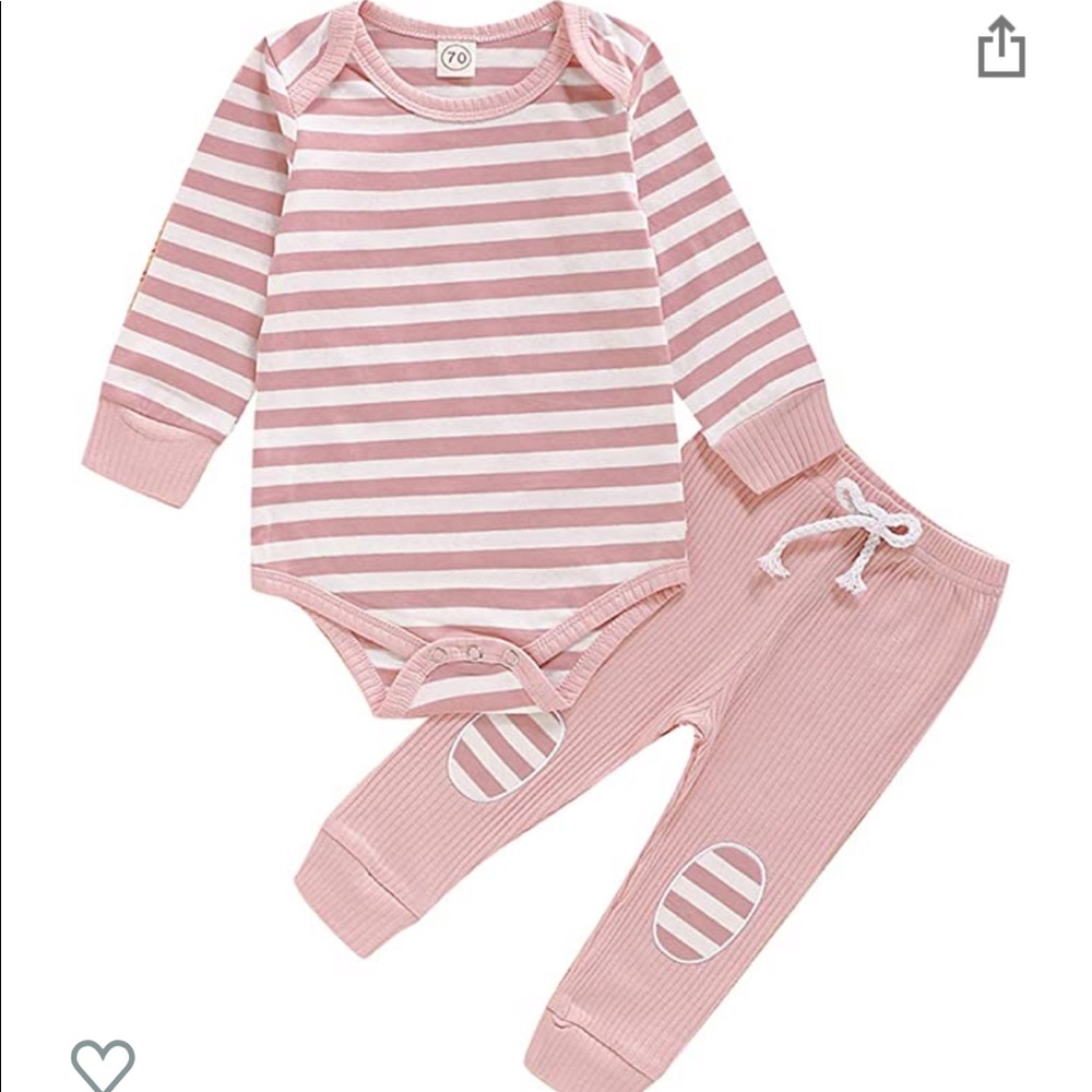 Baby Girl Pink Outfit Ribbed Pants/bodysuit
